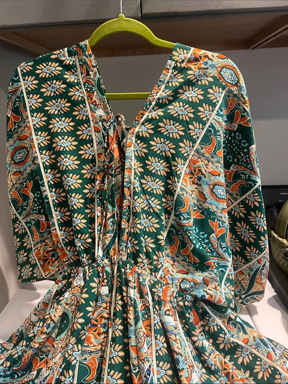 Cupshe Green Floral Paisley Mini Dress with Orange Accents - Picture 4 of 5